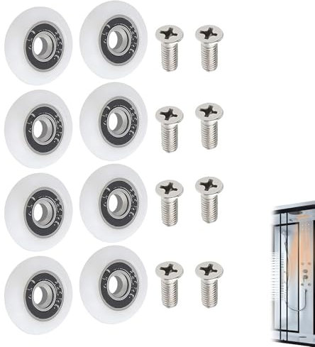 DHWEKU 8 Piezas Ruedas Mampara Ducha rodamientos mampara ducha Poleas de Ducha Rodamientos Puertas Rodamiento Mampara Ducha 19 mm Corredores de Puerta de Ducha con Tornillos