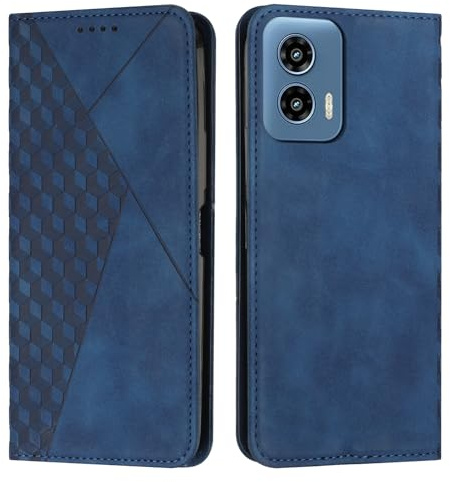 KOUYI Compatible avec Motorola Moto G34 Étui Portefeuille, Fentes pour Cartes à Rabat en Cuir synthétique PU, béquille à Fermeture magnétique, étuis antichocs (Bleu)