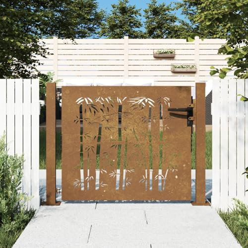 Juroupi Garden Gate 105x80 cm Corten Steel Bamboo Design,Hardware,Fencing & Barriers,Gates-153238