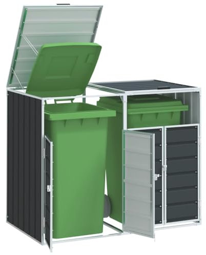Festnight Habillage de Poubelle en Acier pour 2 poubelles Cache Poubelle Exterieur Rangement de poubelles de Jardin Hangar à poubelles-Anthracite-2 poubelles