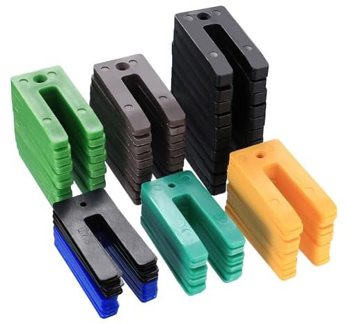 60 Stück Distanzstücke Kunststoff, Abstandshalter Kunststoff, Unterlegplatten Verglasungsklötze Set, Unterlegeplättchen, Abstandhalter Kunststoffplatte, 1 1,5 3,2 5 6,4 10 mm