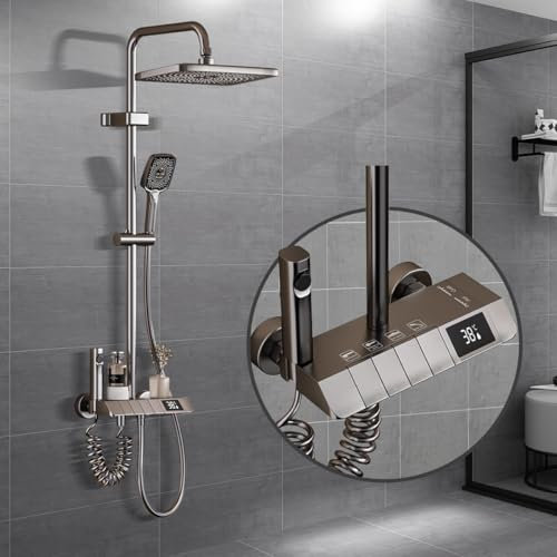 Colonne De Douche Avec Mitigeur, Design Piano Key, Pomme De Douche 31x20cm, Affichage Digital Led, Hauteur Ajustable, Multifonctionnel Pour Le Confort De La Salle De Bain.