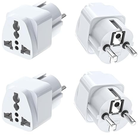 Wenxiaw 4 Stück Reiseadapter, Universal Adapter Weiß, Typ C, 10A 250V, Für Deutschland, Frankreich, Polen, Schweiz uvm.
