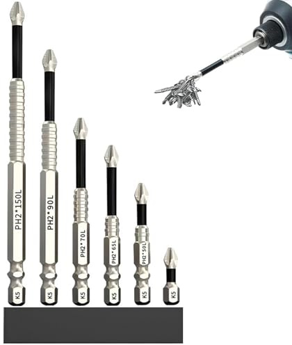6 Stück Tidepick High-Magnetic Screwdriver Drill Bit Set, Lagonshop Hochmagnetischer Schraubendreher-Bohrer-Satz, Magnetisch Schraubendreher Bit Satz, Anti-Rutsch Phillips Bits für Elektrobohrer (A)