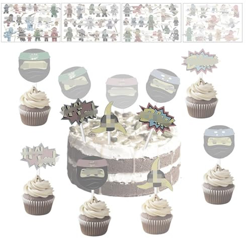 24 Stück Cake Topper Set + 4 Blätter Temporäre Tattoos für Kinder, Kindergeburtstag Party Deko, Muffins Dessert Dekoration, Karikatur Cupcake Topper, Partydekoration