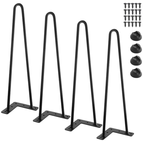 Homtone 4 Stück Haarnadel Tischbeine, 40cm / 16 inch Schwarz | Metall Hairpin Legs mit Bodenschoner und Schrauben, DIY Tischbeine Möbelfüße für Couchtische, Nachtständer, Hocker