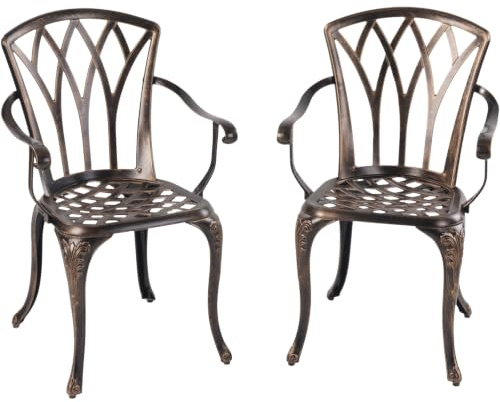 TangXiaoQi Lot de 2 chaises de jardin en fonte d'aluminium - Design roses - Style antique - Fauteuil en bronze antique