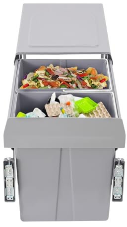 Kitchen Waste Bin 40L Double Pull-out Recycling Garbage Trash Can Under The Counter 2 x 20L Capacity Multi Compartment Sliding Double Kitchen Recycle Waste Bin for Homes Restaurants Cafes Offices