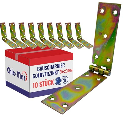 Chle-Mar 10x Scharniere Schwerlast Verzinkt 35x200mm Wetterfest | Robustes Türscharnier für Möbel & Holztüren, Stabiles Kistenband für Truhen & Schränke, Langlebig, für Innen & Außen