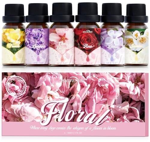 SNOWSEN Floral Essential Oil Set, Premium Essential Oils for Diffusers for Home, Rose, Lilac, Freesia, Jasmine, Cherry Blossom and Lavender Candle Scents for Candle Making, DIY Soaps, Aromatherapy
