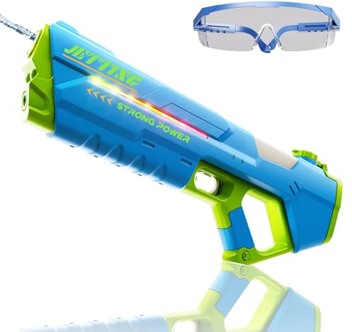 AIQI Wasserpistole Elektrisch für Erwachsene Kinder, Elektrische Wasserpistole mit Automatische Wasseraufnahme, Große Wasserpistole mit LED-Licht, Sommer Wasserspielzeug für Pool Strand Outdoor-Blau