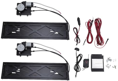 License Plate Frames Black, 2 Pack Universal Standard EU Car Flip Up License Plate Holders Brackets with Remote Control, Scratch Proof Car Accessories