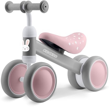 Ricokids Laufrad ab 1 Jahr - Kinderlaufrad Lauflernrad - Dreirad - stabile Stahlrahmen - Ultraleicht - Rosa Grau