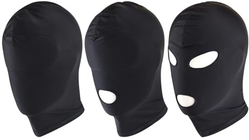 SYEYCW 3 Pcs Black Mask Set, Full Cover Hood Masks, Breathable Elastic Open Eyes and Mouth Mask, Open Mouth Head Masks, Unisex for Halloween Party, Cosplay Costume, Carnival Night, Stage Performances