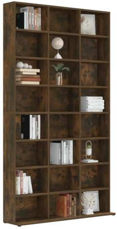 Tomostar Étagère Rangement CD/DVD, Meuble de Rangement CD et DVD Armoire à CD Étagère Bibliothèque Chêne fumé 102x23x177,5 cm Bois d'ingénierie