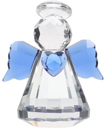 Kristallengel Figur Herzförmig Blau, Elegantes Sammlerstück für Wohnzimmer | Hohe Lichtdurchlässigkeit, Glänzende Tischdeko, Vielseitig Platzierbar, für Kinder als Geschenk