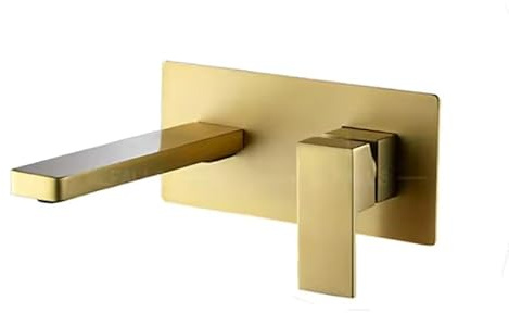 Hudor Robinet de lavabo mural B062DB – Laiton doré brossé – Collection Scamandre – Raffiné et fonctionnel