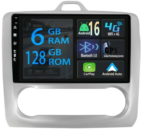[6+128GB] Keconsing 9 Zoll Android 15 Autoradio for Ford Focus Exi MT 2 3 Mk2 Mk3 2004-2011 Radio Carplay Stereo Wireless Car Play GPS Auto Navi Bildschirm Bluetooth Navigation Player
