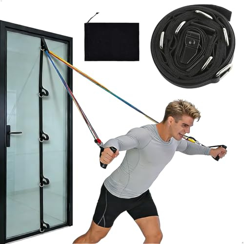 Türanker, Door Anchor Strap for Resistance Bands, Bohr- und Nagelfreier Türanker Gurt mit Mehrpunkt-Verankerung 4.9 m, Kraftübungen, Inklusive Tragetasche (Schwarz)