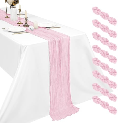 8 Stück Käsetuch Tischläufer Altrosa 45 x 275 cm, Boho Gaze Tischdeko für Hochzeit, Brautparty, Baby Shower und Geburtstag