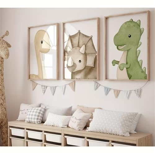 Meuzzvor 3er Set Poster Bilder Kinderzimmer Dinosaurier Wandbilder für Kinderzimmer Babyzimmer Junge Mädchen Wandbilder Deko Premium Kinderbilder Ohne Rahmen (50x70cm)