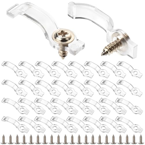 QWORK® 100 Clips de Fixation pour Ruban LED 8mm/10mm – Support Transparent et Discret avec 100 Vis pour Bande Lumineuse SMD 5050/2835, Montage Mural Robuste pour Cuisine, Armoire et Escaliers