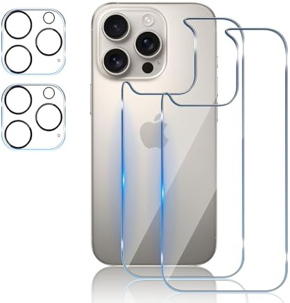 TUTUO for iPhone 16 Pro Back Screen Protector, Back Tempered Glass + Camera Lens Protector [2+2 Pack], 9H Hardness HD Back Screen Protector Protective Film No Bubbles Anti-Scratch