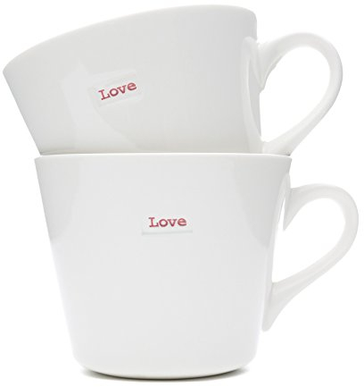 Keith Brymer Jones - Word Range - Medium Ceramic White Mug Pair - 350ml - Love (red) & Love (red)