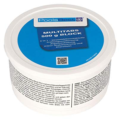 PoolsBest Chlor Multitab Block 5 in 1 I 500g Multitabs Chlortablette für Pool I langsamlöslicher Chlortab für die Poolpflege- & Reinigung I hochwertiges Pool Zubehör zur Pool Desinfektion