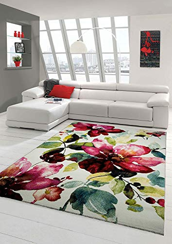 Traum Tappeto Designer Tappeto Moderno Tappeto del Salotto Motivo Floreale Creme Verde Turchese Rosa Rosa Größe 80x150 cm