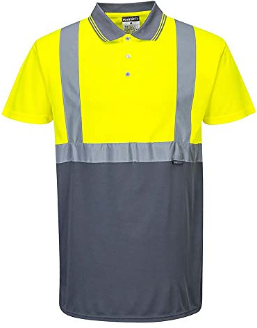 Portwest S479 Hi-Vis Contrast Polo Shirt Short Sleeve Side Vents Breathable | Yellow/Grey, X Large, EN ISO 20471 Class 1, UPF 50+, CE Certified, Classic Fit, Polyester Reflective, Reflective Tape