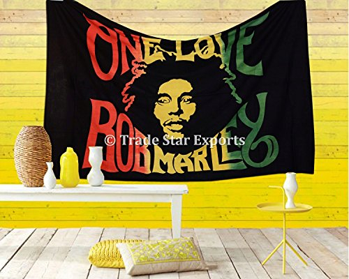 Trade Star Exports Bob Marley Tapisserie, indischer Wandbehang, Hippie-Dekor, Bohemian-Bettwäsche, Einzelbett, Boho-Picknick-Überwurf, -Stranddecke