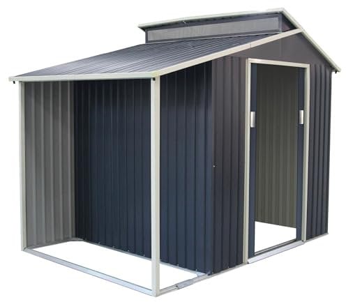 Gardiun Casetta Metallica Marlow con Portico 6,85 m² Esteriore 193x355x237 cm Acciaio Zincato Grigio Antracite