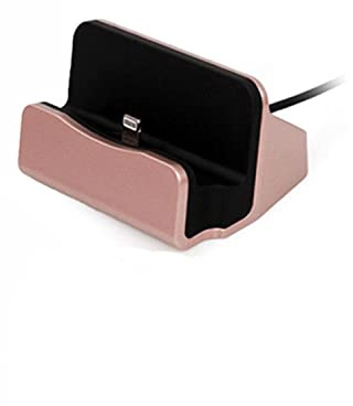 AQUARIUS Desktop Charging Dock with Braided Cable, Rose Gold Aluminium Mobile Phone Stand & Charger Station, Sync and Charge Cradle Compatible with 8-Pin Devices