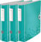 Leitz Aktenordner, A4, elastischer Verschluss, leichter Polyschaum, WOW Reihe, Metallic Ice Blue, 3er Ordner | breit
