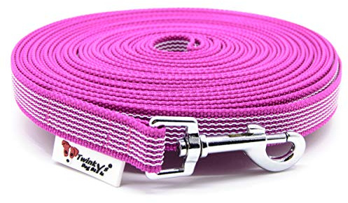 Twinkys Dog Style Schleppleine Hund – pink 15 Meter 20 mm – gummierte Trainingsleine mit Handschlaufe – rutschfest, strapazierfähig & wetterfest – ideal für Rückruftraining, Freilauf & Hundesport