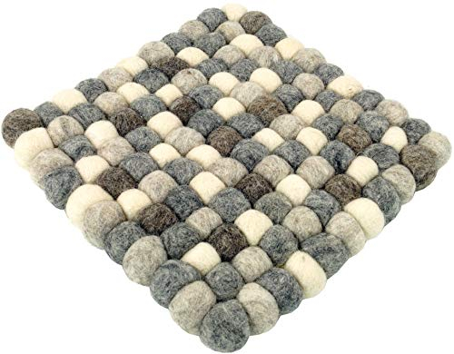 GURU SHOP Filzuntersetzer, Untersetzer aus Filzkugeln, Filzdekoration Quadratisch 20x20 cm - Hellgrau, Wolle, Untersetzer, Tabletts