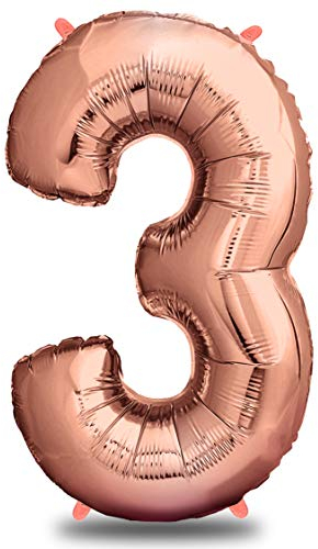 envami® Folienballon Zahl - Geburtstagsdeko Rosegold 100cm - Deko zum Geburtstag - Luftballon Zahlen Dekoration - Happy Birthday - Geburtstagsdeko Mädchen Rosegold - Fliegt mit Helium (Zahl 3)