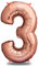 envami® Folienballon Zahl - Geburtstagsdeko Rosegold 100cm - Deko zum Geburtstag - Luftballon Zahlen Dekoration - Happy Birthday - Geburtstagsdeko Mädchen Rosegold - Fliegt mit Helium (Zahl 3)