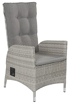 LC Garden Roma Positionsstuhl, Dining Gartenstuhl in Natur, Outdoor Verstellsessel mit Polyrattan-Geflecht, Hellgrau