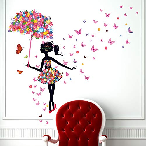 Kibi Wandaufkleber Wandtattoo Wandsticker, Schmetterlings Fee Aufkleber Schlafzimmer Wohnzimmer Wände Mädchen Schmetterling Blumen-Fee Aufkleber