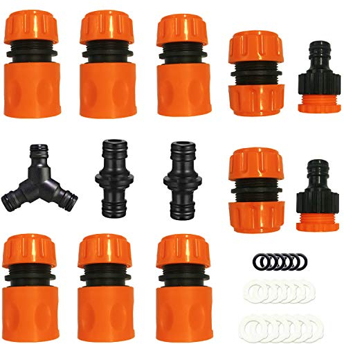 HONGCI 13 Set di Raccordi per Tubi in ABS: 6 * 1/2 Connettore Rapido A estremità, 2 *Connettore Doppio Maschio,2 * 2 In1Connettore, 2*Prolunga, 1*Connettore Tipo Y,per Collegamento Tubo da Giardino