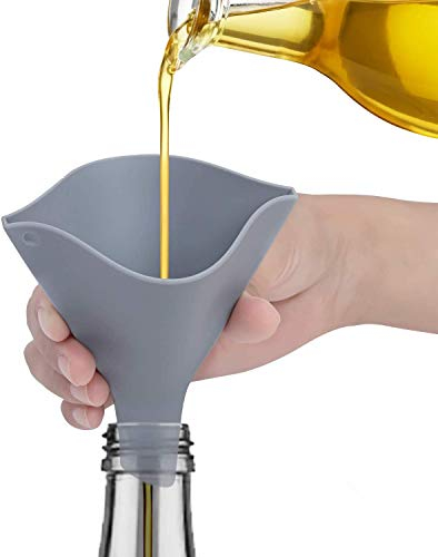 Tinkeep fächerförmiger Silikontrichter zum Füllen von Flaschen, zusammenklappbarer Trichter für Küche, faltbarer Trichter für Wasserflaschen, von der FDA als lebensmittelecht eingestuft (Grau)
