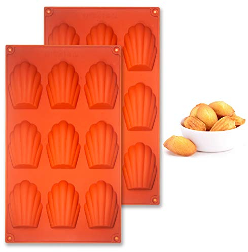 Honnesserry Lot de 2 Moule Madeleine Silicone, Antiadhésifs Moule à Madeleine Pour Muffin、Chocolat (9 Cavités, Brun)