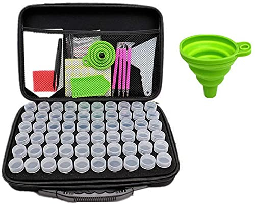 Queta Boîte de Rangement pour Peinture au Diamant 5D Boîte de tri pour Broderie Portable Box avec Entonnoir, Artisanat de Bricolage avec Stylo Quick Point, Pince à épiler 60 Compartiments (Noir)
