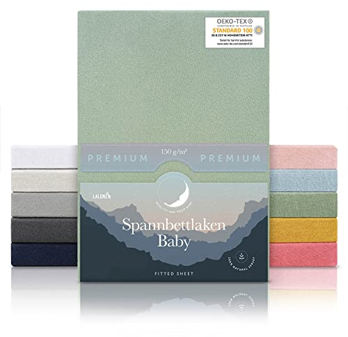 Laleni Premium Spannbettlaken 70x140x15 cm Babybett 3er Set | Oeko-TEX zertifiziertes Bettlaken 70x140 Kinderbett | Kinderbettwäsche 70x140 100% Baumwolle | Spannbettlaken 70x140 cm Baby in Grün
