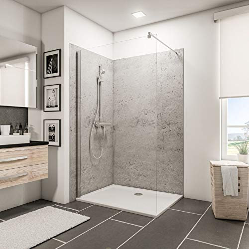 Schulte 2 panneaux muraux 120 x l.100 x h.210 cm, surface 4.62 m², 3 mm épaisseur, revêtement pour salle de bain douche, resistant aux rayures, pierre gris clair, livre avec adhésif double face
