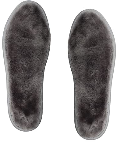 riemot Echte Schaffell Einlegesohlen Winter Warm Lammfell Schuheinlagen Lammwolle Sohlen für Winterschuhe Gummistiefel Kinderschuhe Grau Gr.44 EU