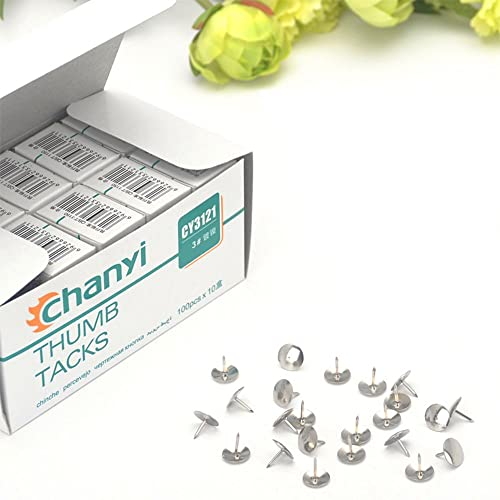LUMoony 100 Pcs Reißzwecken Reißnägel Silber Rundkopf Pins Stahl Reißnägel Flache Reißnägel Silber Reißnägel Büro Reißnägel für Zuhause, Schule
