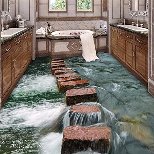 3D Bodenbelag Badezimmer Dekoration Benutzerdefiniertes Foto 3D-Bodenbelag Moderne Kunst Flussstein Badezimmer 3D-Bodenbelag Aufkleber 3D-Pvc-Aufkleber Selbstklebende 3D-Tapete, 250 X 175 Cm